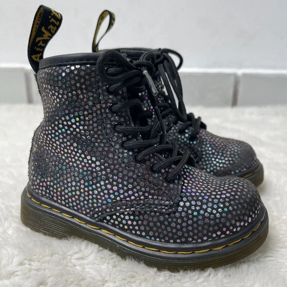 Dr. Martens Kid's Toddler Black #1460T Metallic Suede Lace Up Boots Shoes Size 7